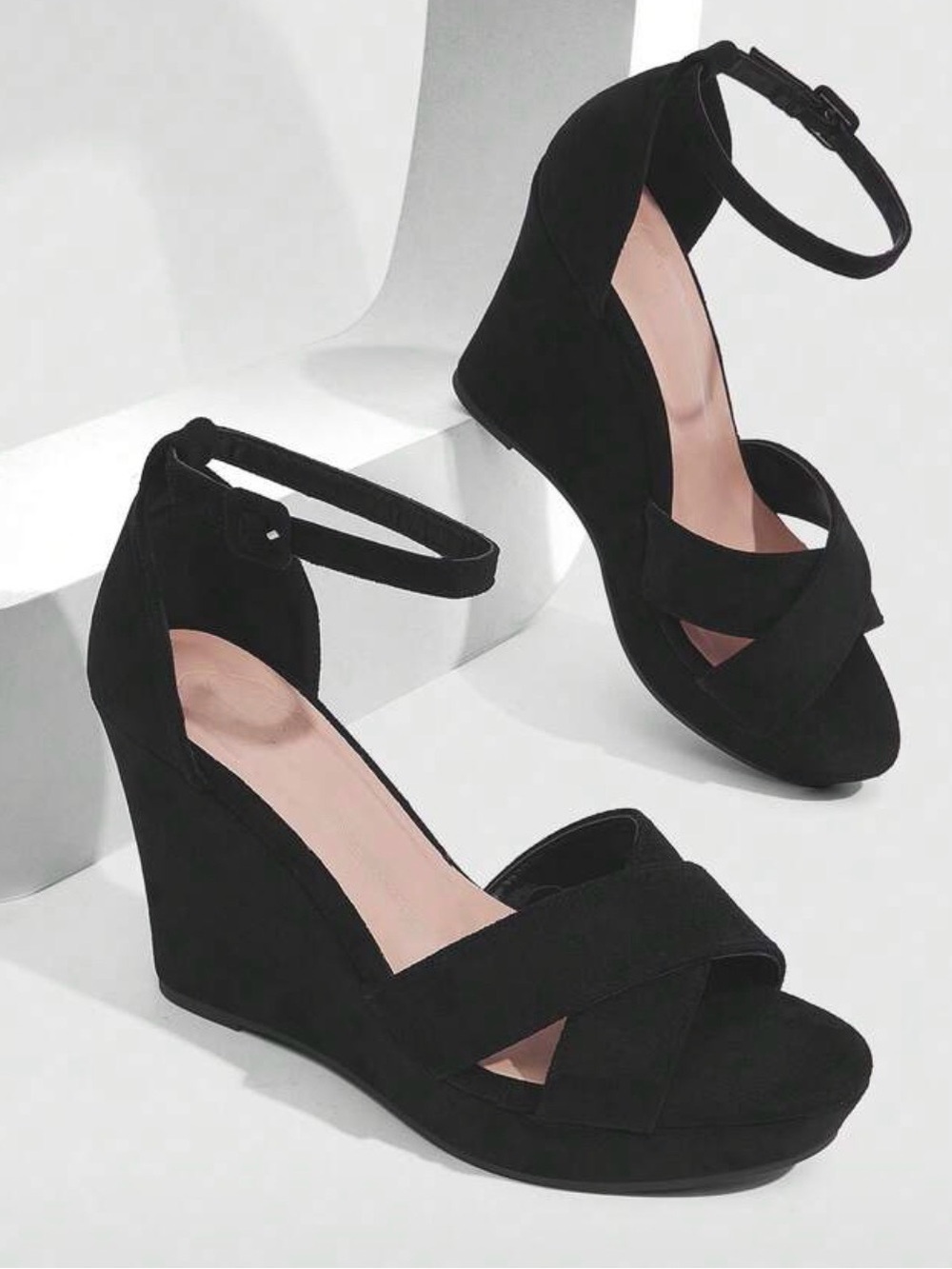 Women's Black Ankle-Strap Wedge Sandals